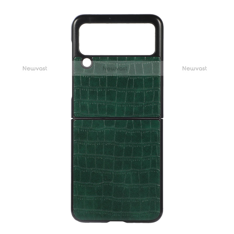 Luxury Leather Matte Finish and Plastic Back Cover Case H06 for Samsung Galaxy Z Flip3 5G Green