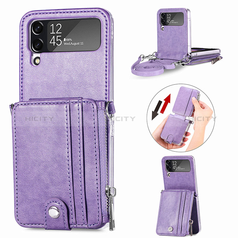 Luxury Leather Matte Finish and Plastic Back Cover Case H06 for Samsung Galaxy Z Flip4 5G