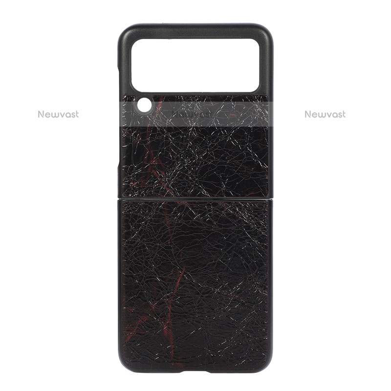 Luxury Leather Matte Finish and Plastic Back Cover Case H07 for Samsung Galaxy Z Flip3 5G