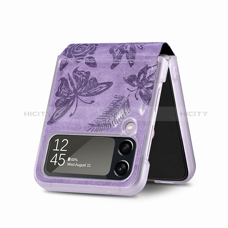 Luxury Leather Matte Finish and Plastic Back Cover Case H07 for Samsung Galaxy Z Flip4 5G