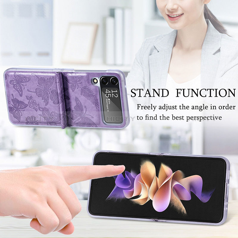 Luxury Leather Matte Finish and Plastic Back Cover Case H07 for Samsung Galaxy Z Flip4 5G