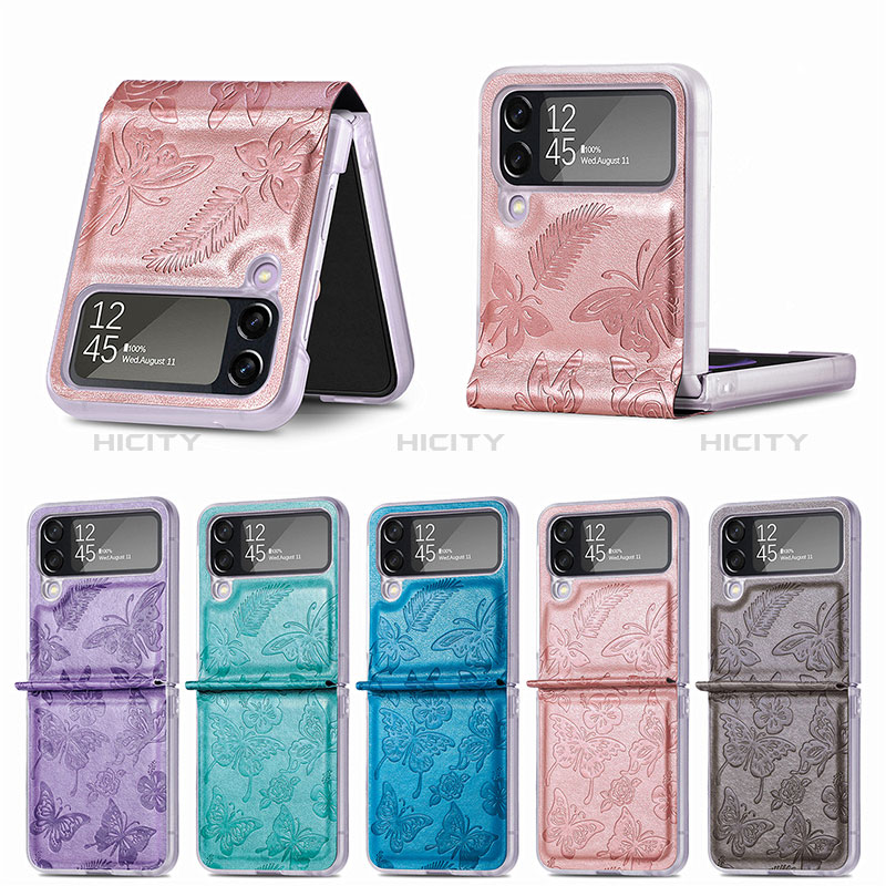 Luxury Leather Matte Finish and Plastic Back Cover Case H07 for Samsung Galaxy Z Flip4 5G