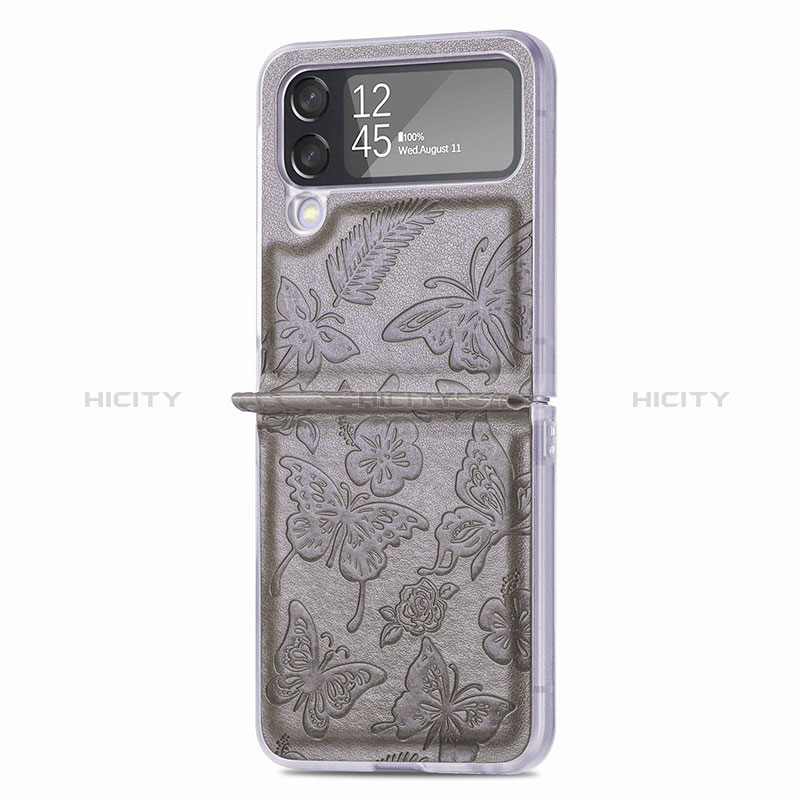 Luxury Leather Matte Finish and Plastic Back Cover Case H07 for Samsung Galaxy Z Flip4 5G Gray