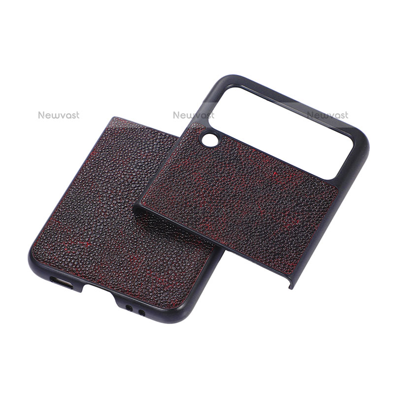 Luxury Leather Matte Finish and Plastic Back Cover Case H09 for Samsung Galaxy Z Flip3 5G