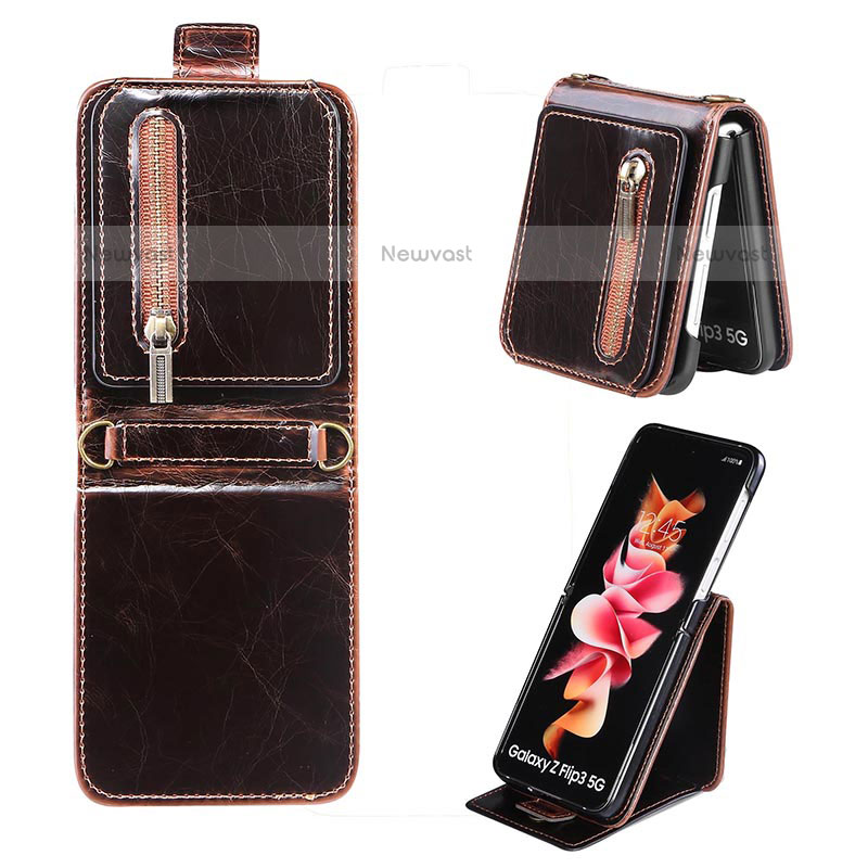 Luxury Leather Matte Finish and Plastic Back Cover Case JD2 for Samsung Galaxy Z Flip3 5G