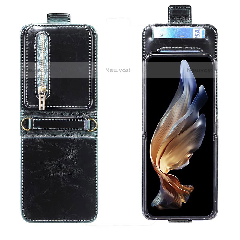 Luxury Leather Matte Finish and Plastic Back Cover Case JD2 for Samsung Galaxy Z Flip3 5G Blue
