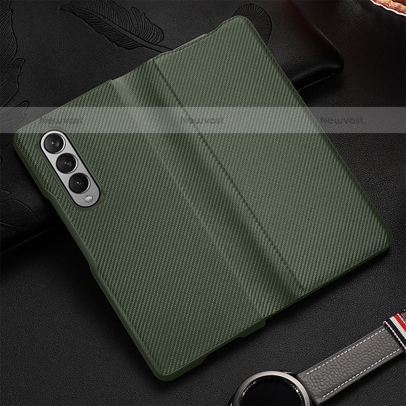 Luxury Leather Matte Finish and Plastic Back Cover Case L01 for Samsung Galaxy Z Fold3 5G Matcha Green