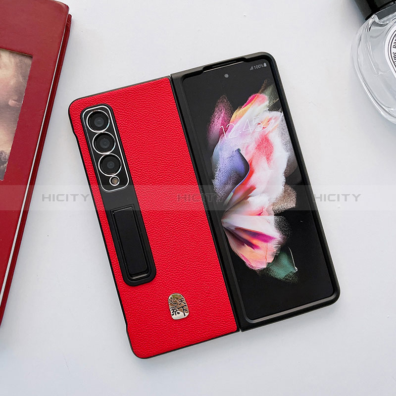 Luxury Leather Matte Finish and Plastic Back Cover Case L03 for Samsung Galaxy Z Fold4 5G Red