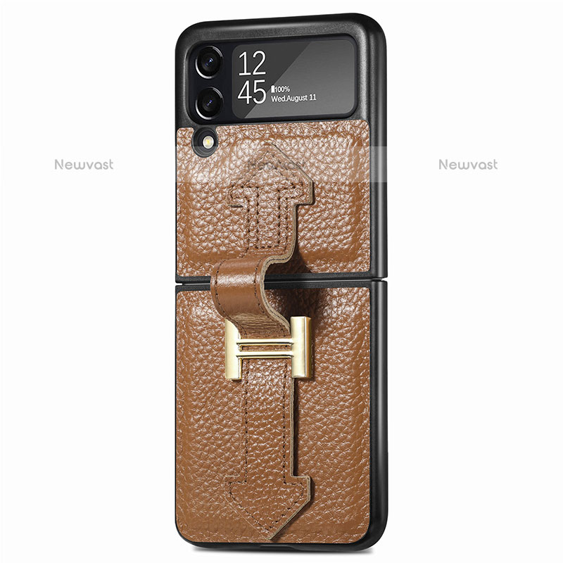 Luxury Leather Matte Finish and Plastic Back Cover Case L05 for Samsung Galaxy Z Flip3 5G