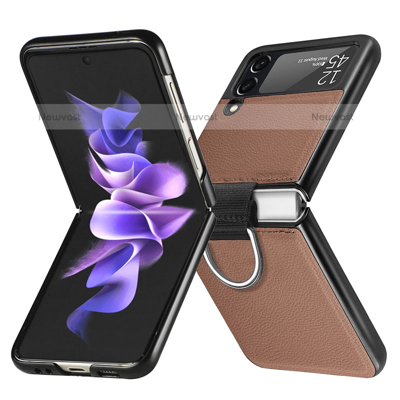 Luxury Leather Matte Finish and Plastic Back Cover Case L06 for Samsung Galaxy Z Flip3 5G