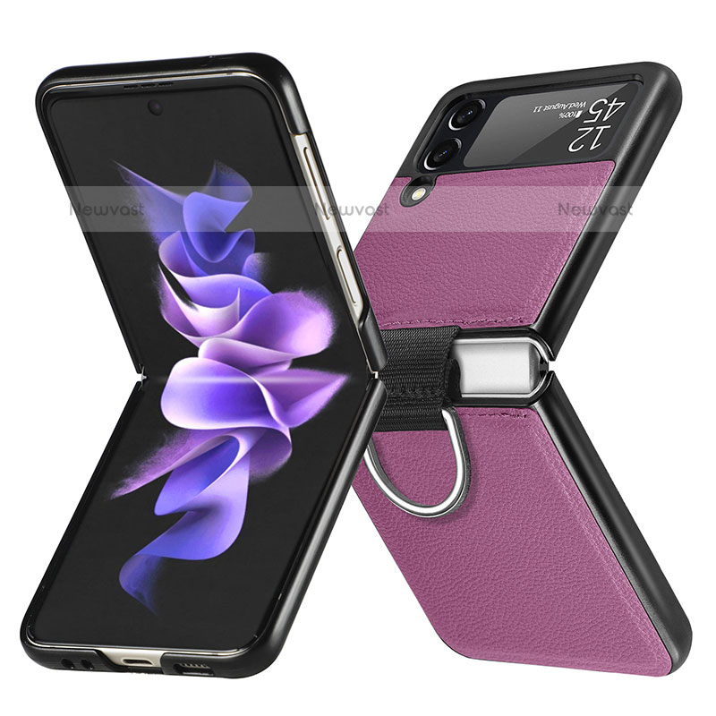 Luxury Leather Matte Finish and Plastic Back Cover Case L06 for Samsung Galaxy Z Flip3 5G