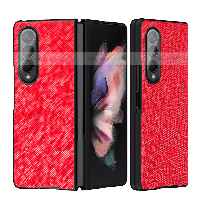 Luxury Leather Matte Finish and Plastic Back Cover Case L06 for Samsung Galaxy Z Fold3 5G Red