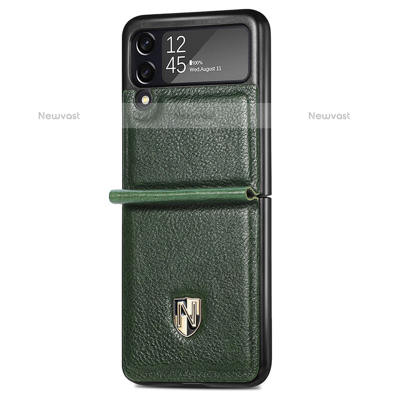 Luxury Leather Matte Finish and Plastic Back Cover Case L07 for Samsung Galaxy Z Flip3 5G Green