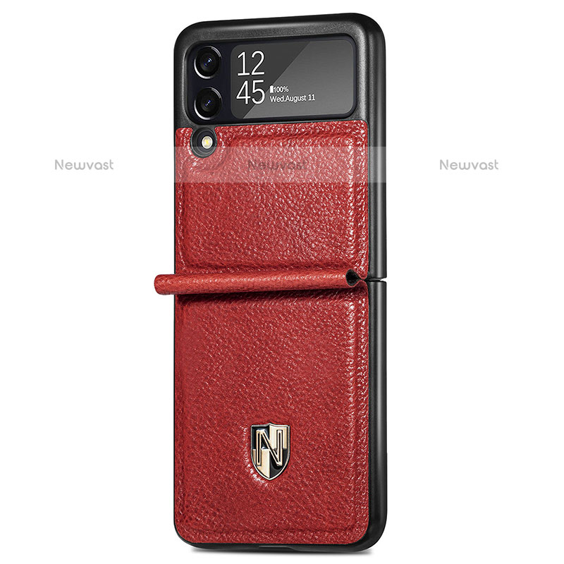 Luxury Leather Matte Finish and Plastic Back Cover Case L07 for Samsung Galaxy Z Flip3 5G Red