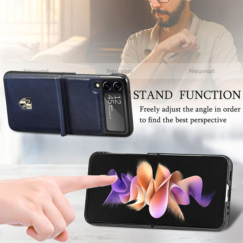 Luxury Leather Matte Finish and Plastic Back Cover Case L08 for Samsung Galaxy Z Flip3 5G