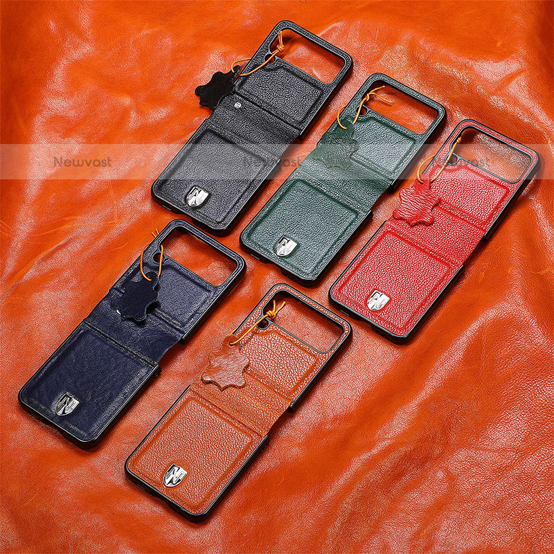 Luxury Leather Matte Finish and Plastic Back Cover Case L08 for Samsung Galaxy Z Flip3 5G