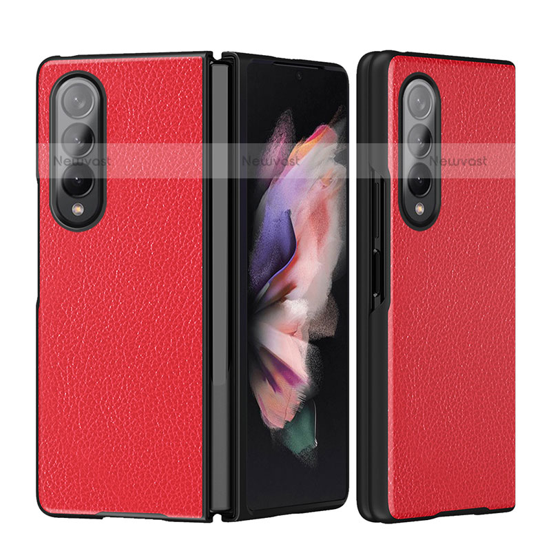 Luxury Leather Matte Finish and Plastic Back Cover Case L08 for Samsung Galaxy Z Fold3 5G Red