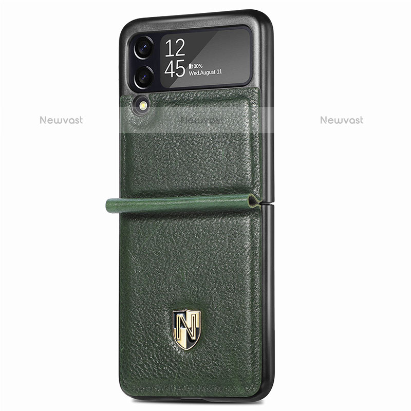 Luxury Leather Matte Finish and Plastic Back Cover Case L09 for Samsung Galaxy Z Flip3 5G Green