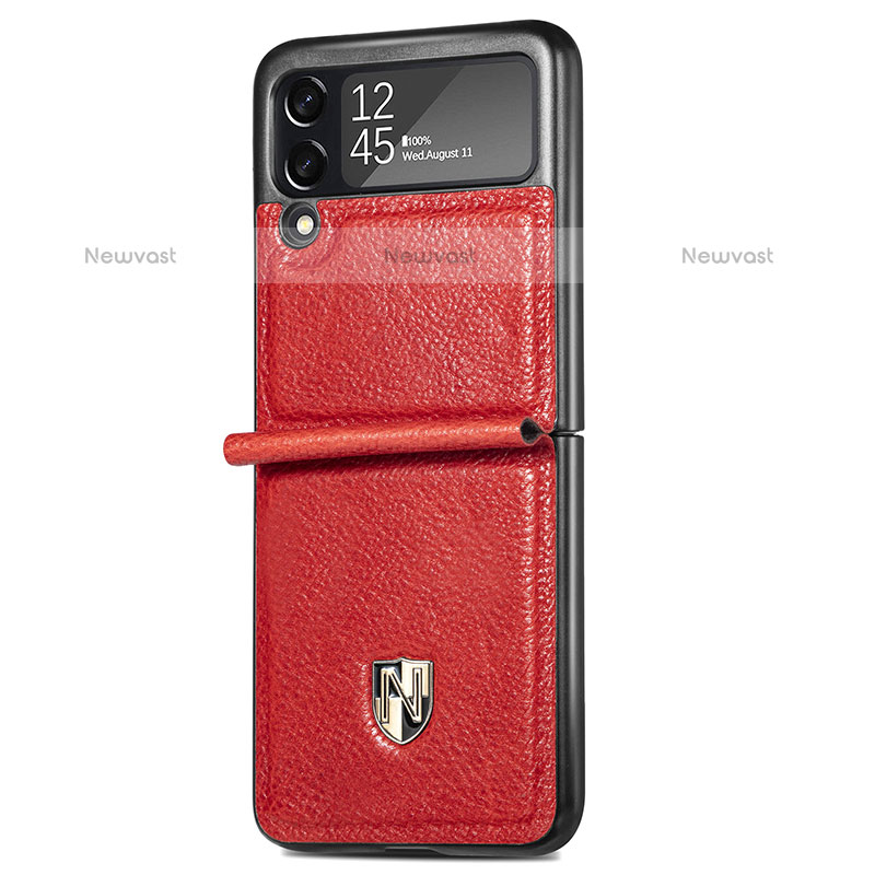 Luxury Leather Matte Finish and Plastic Back Cover Case L09 for Samsung Galaxy Z Flip3 5G Red