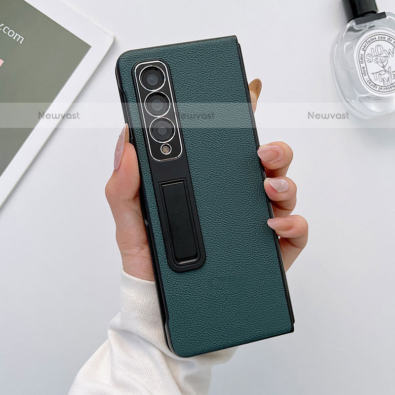 Luxury Leather Matte Finish and Plastic Back Cover Case L09 for Samsung Galaxy Z Fold3 5G Green