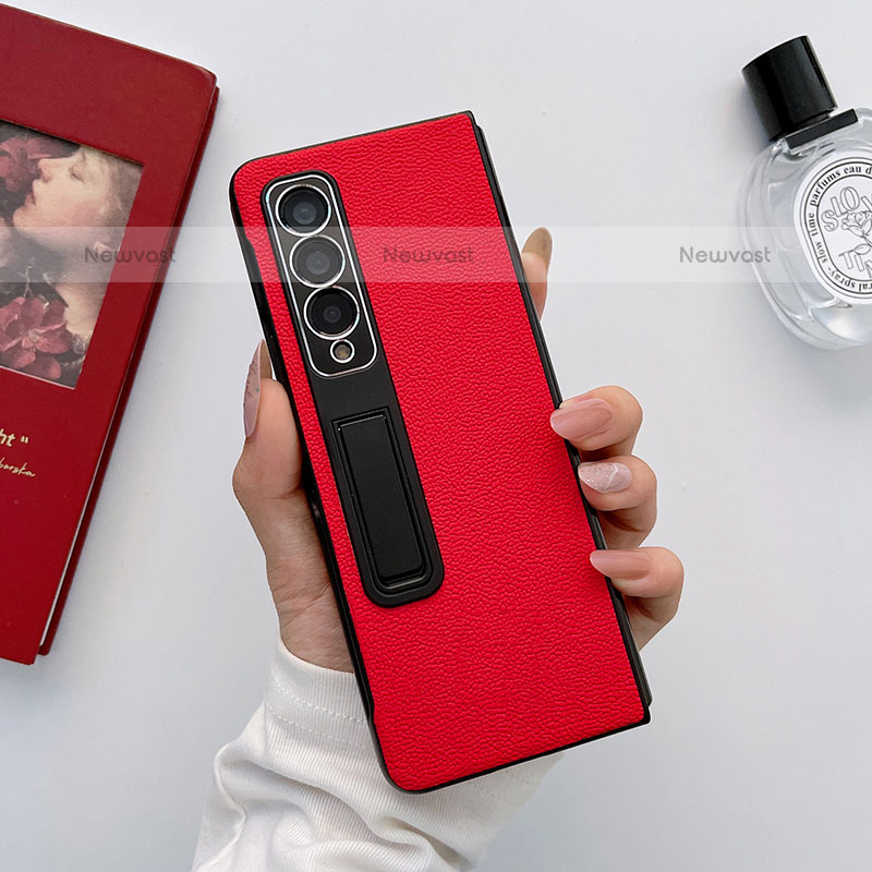 Luxury Leather Matte Finish and Plastic Back Cover Case L09 for Samsung Galaxy Z Fold3 5G Red