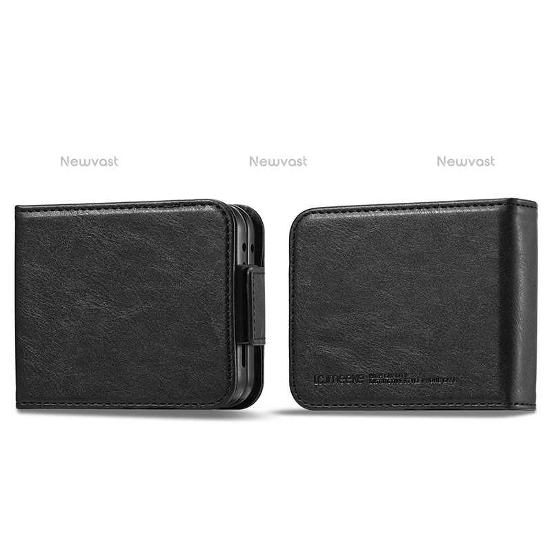 Luxury Leather Matte Finish and Plastic Back Cover Case LC1 for Samsung Galaxy Z Flip5 5G Black