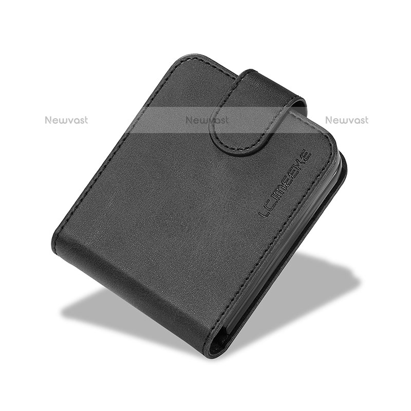 Luxury Leather Matte Finish and Plastic Back Cover Case LC6 for Samsung Galaxy Z Flip5 5G Black