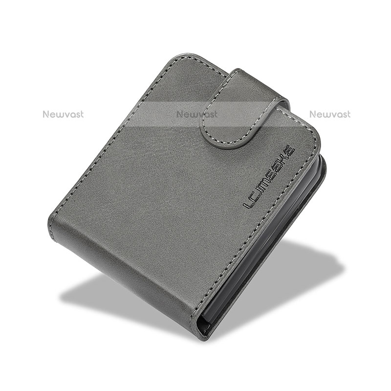 Luxury Leather Matte Finish and Plastic Back Cover Case LC6 for Samsung Galaxy Z Flip5 5G Gray