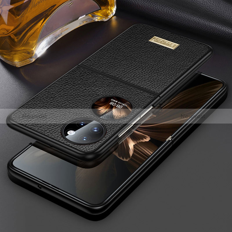 Luxury Leather Matte Finish and Plastic Back Cover Case LD1 for Huawei P60 Pocket Black