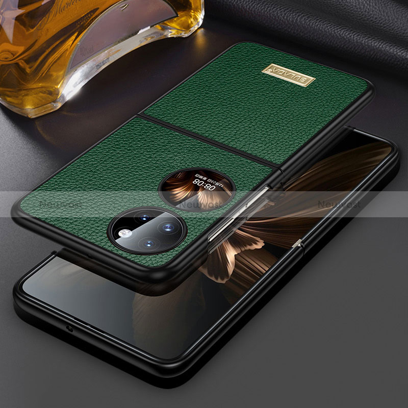 Luxury Leather Matte Finish and Plastic Back Cover Case LD1 for Huawei P60 Pocket Green