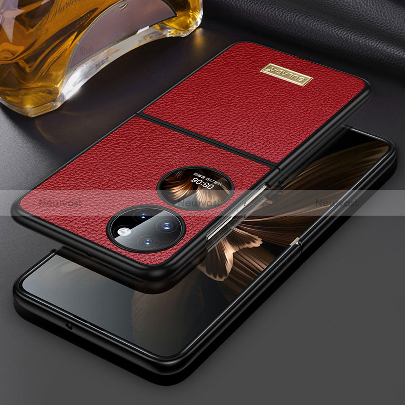 Luxury Leather Matte Finish and Plastic Back Cover Case LD1 for Huawei P60 Pocket Red