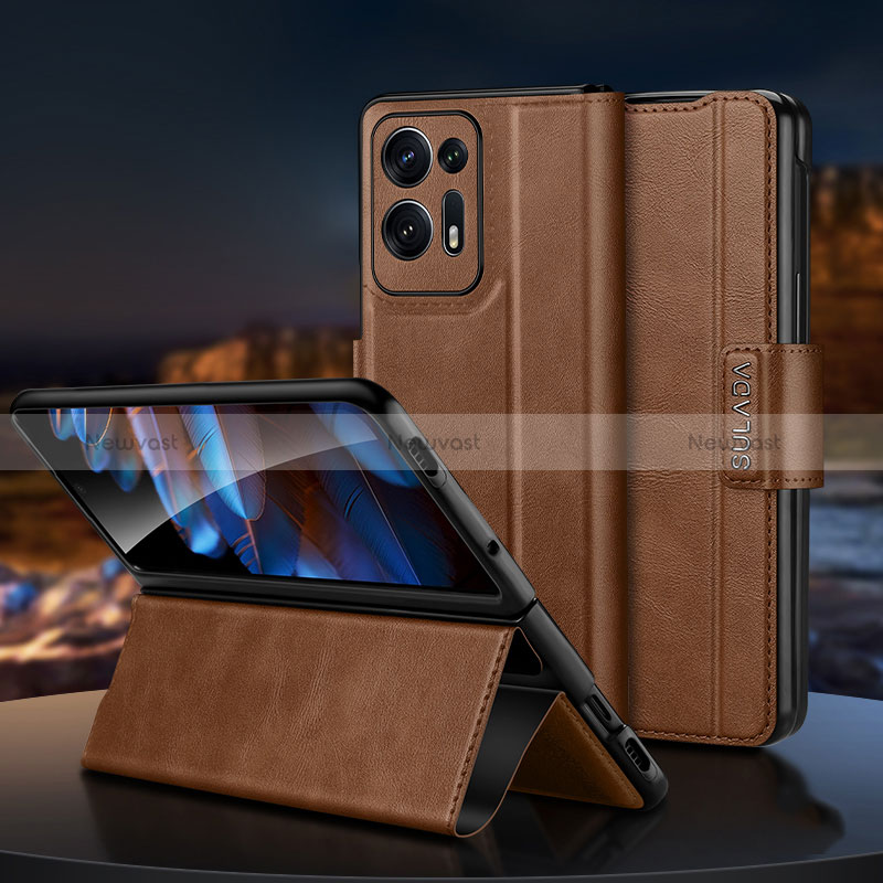 Luxury Leather Matte Finish and Plastic Back Cover Case LD1 for Oppo Find N2 5G