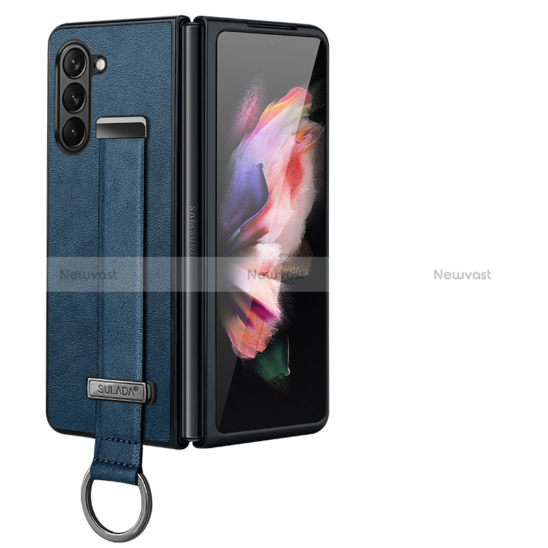 Luxury Leather Matte Finish and Plastic Back Cover Case LD1 for Samsung Galaxy Z Fold5 5G Blue