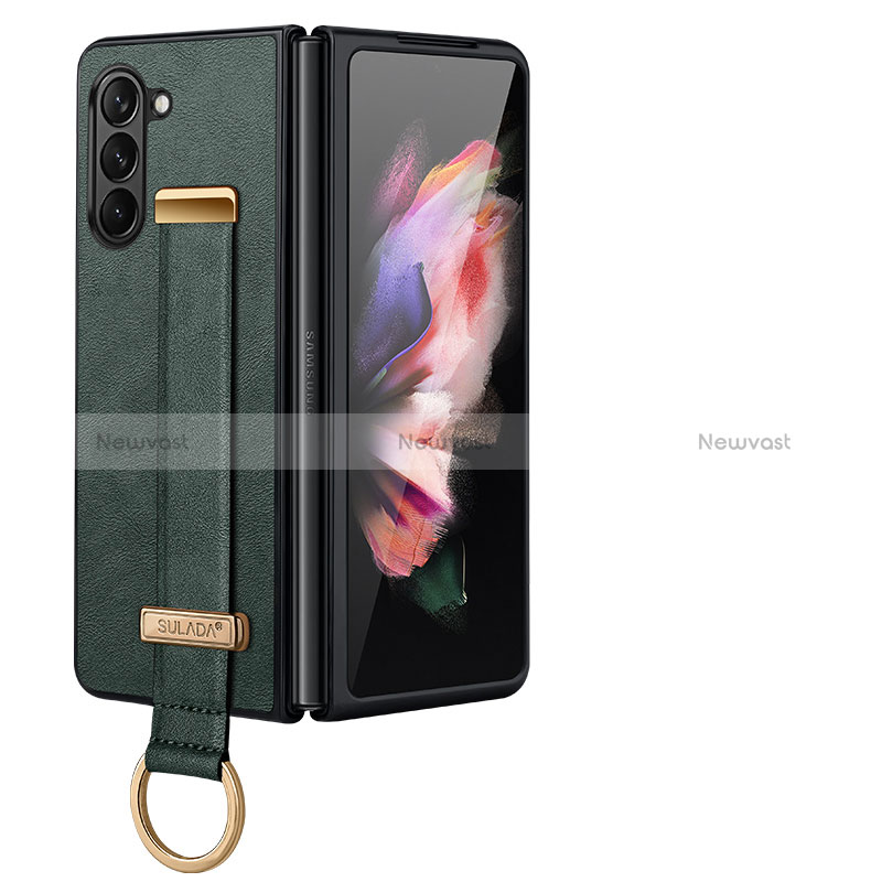 Luxury Leather Matte Finish and Plastic Back Cover Case LD1 for Samsung Galaxy Z Fold5 5G Green