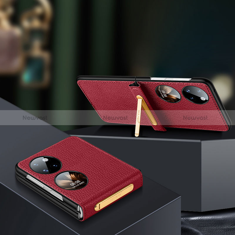 Luxury Leather Matte Finish and Plastic Back Cover Case LD2 for Huawei P60 Pocket Red