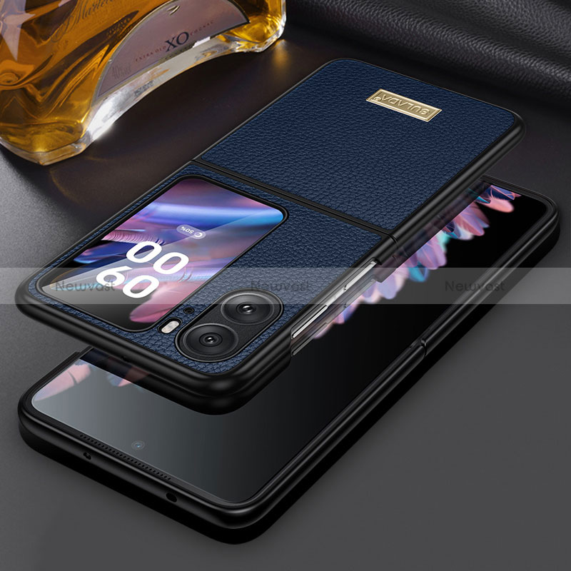 Luxury Leather Matte Finish and Plastic Back Cover Case LD2 for Oppo Find N2 Flip 5G