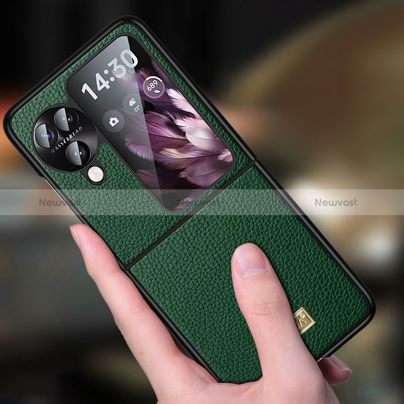 Luxury Leather Matte Finish and Plastic Back Cover Case LD2 for Oppo Find N3 Flip 5G