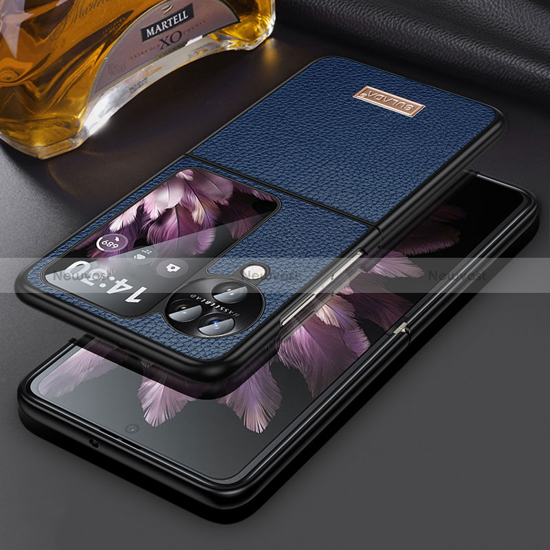 Luxury Leather Matte Finish and Plastic Back Cover Case LD2 for Oppo Find N3 Flip 5G Blue