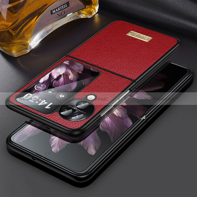 Luxury Leather Matte Finish and Plastic Back Cover Case LD2 for Oppo Find N3 Flip 5G Red