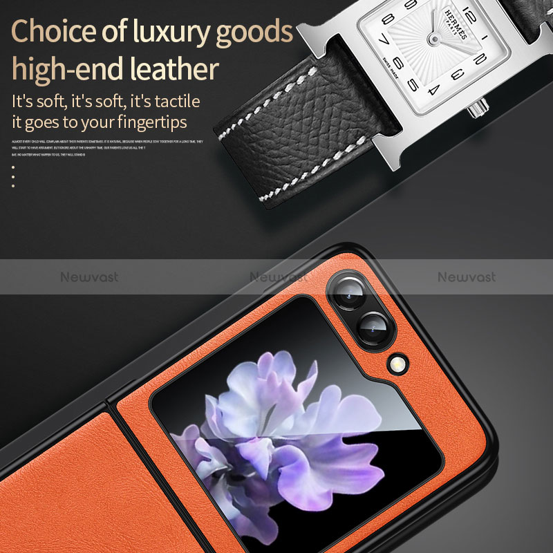 Luxury Leather Matte Finish and Plastic Back Cover Case LD2 for Samsung Galaxy Z Flip5 5G