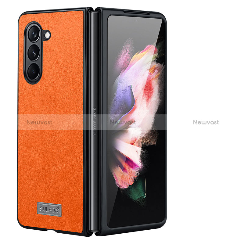 Luxury Leather Matte Finish and Plastic Back Cover Case LD2 for Samsung Galaxy Z Fold5 5G Orange