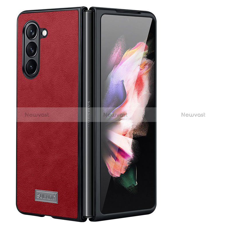 Luxury Leather Matte Finish and Plastic Back Cover Case LD2 for Samsung Galaxy Z Fold5 5G Red