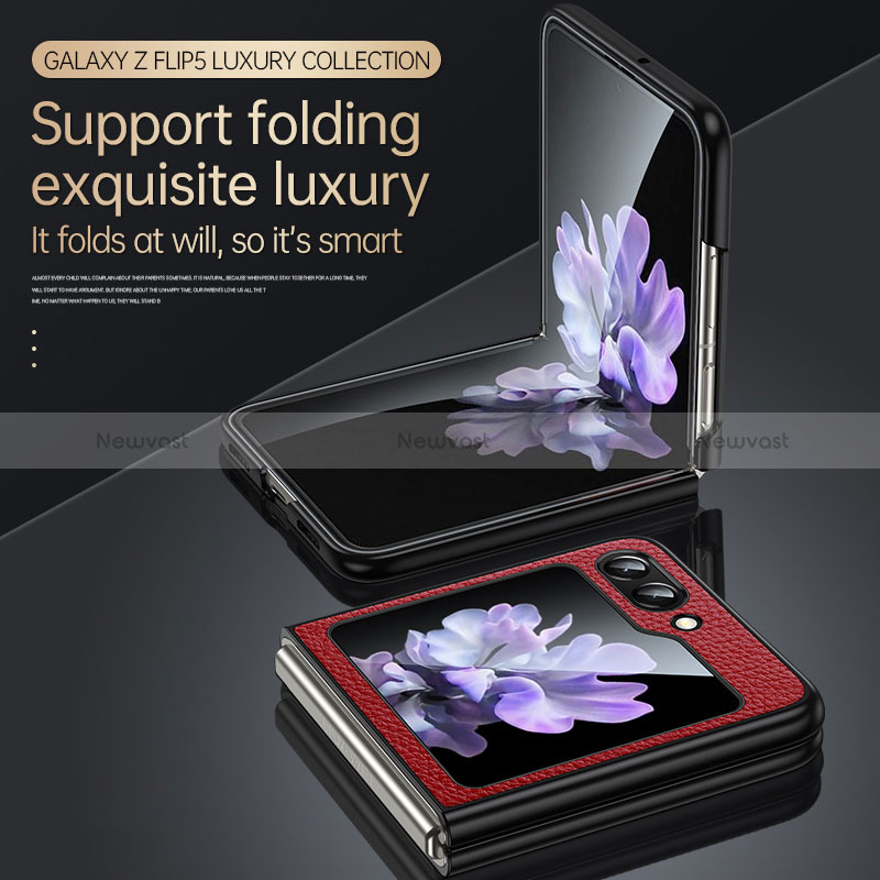 Luxury Leather Matte Finish and Plastic Back Cover Case LD3 for Samsung Galaxy Z Flip5 5G