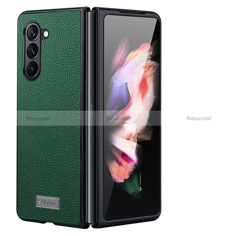 Luxury Leather Matte Finish and Plastic Back Cover Case LD3 for Samsung Galaxy Z Fold5 5G Green