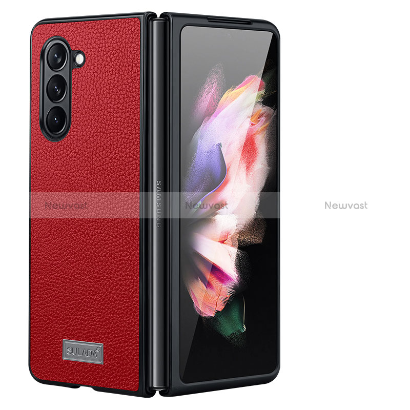 Luxury Leather Matte Finish and Plastic Back Cover Case LD3 for Samsung Galaxy Z Fold5 5G Red