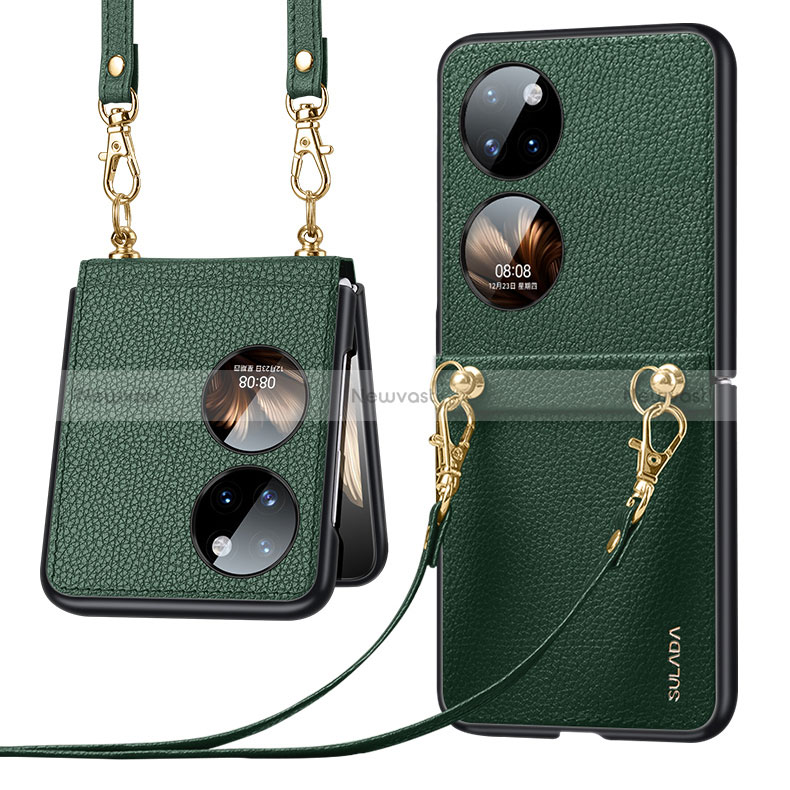 Luxury Leather Matte Finish and Plastic Back Cover Case LD5 for Huawei P60 Pocket Green