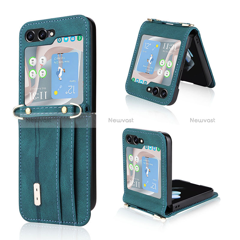 Luxury Leather Matte Finish and Plastic Back Cover Case LZ2 for Samsung Galaxy Z Flip5 5G Green