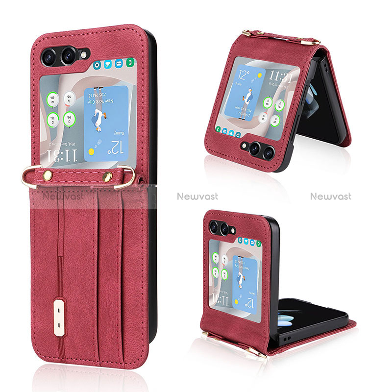 Luxury Leather Matte Finish and Plastic Back Cover Case LZ2 for Samsung Galaxy Z Flip5 5G Red