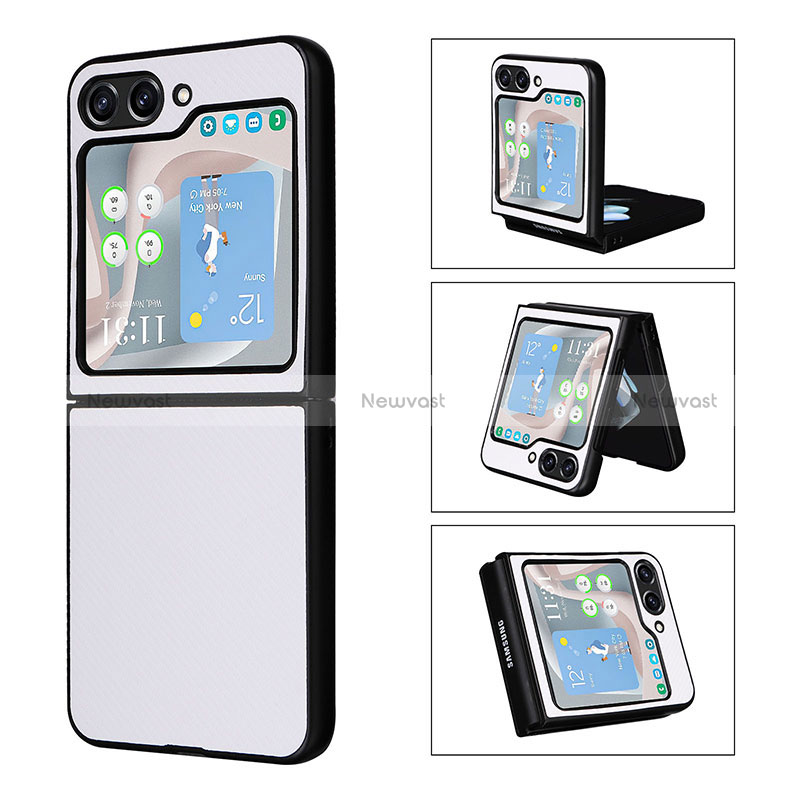 Luxury Leather Matte Finish and Plastic Back Cover Case LZ3 for Samsung Galaxy Z Flip5 5G White