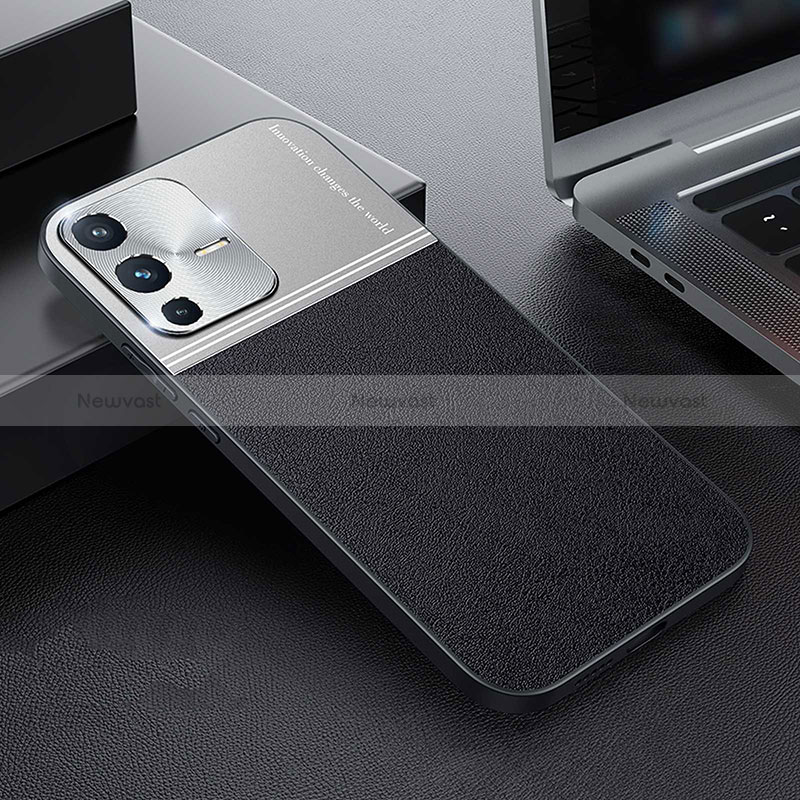 Luxury Leather Matte Finish and Plastic Back Cover Case QC1 for Vivo V23 5G